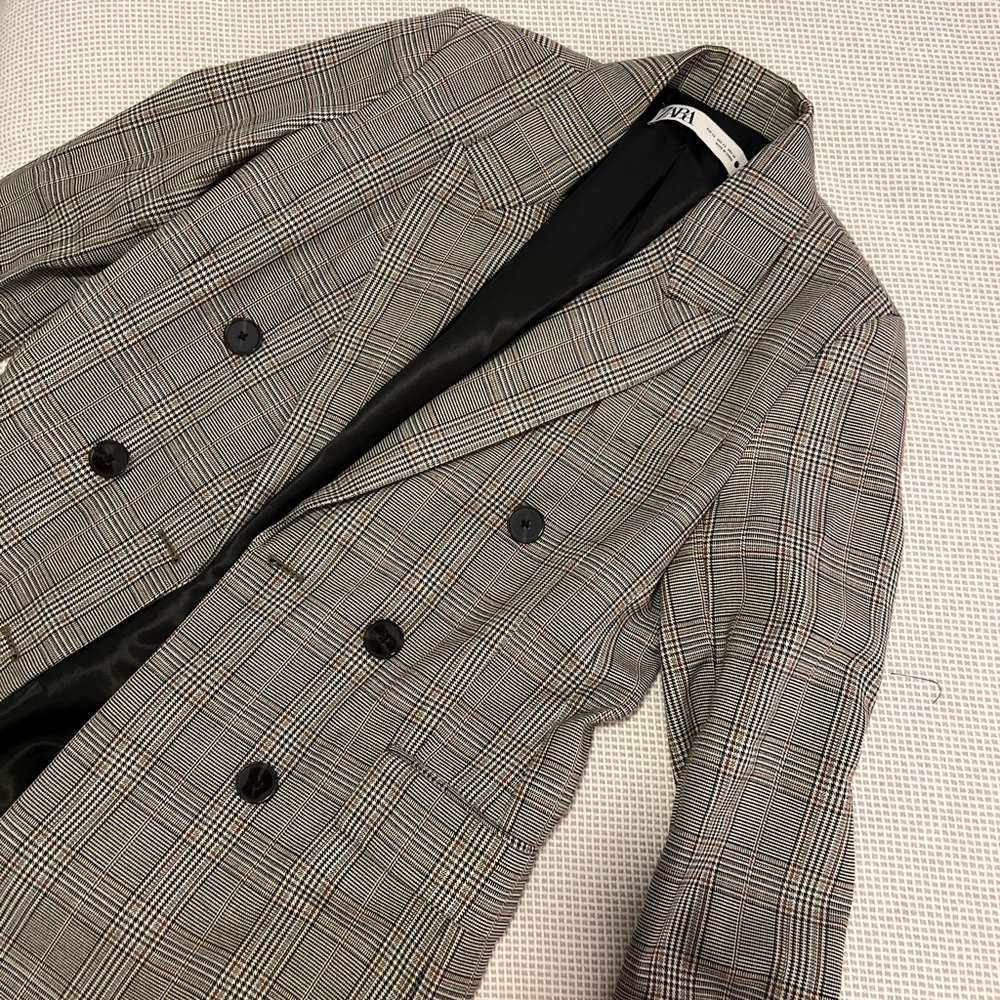 Zara Plaid Double Breasted Blazer